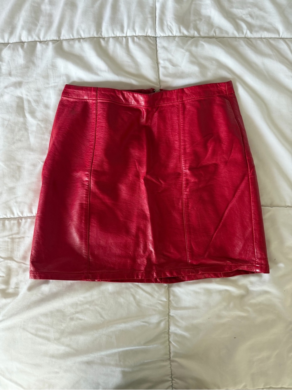 Red Faux Leather Mini Skirt